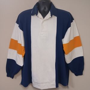 Vintage 90s Halifax Men's Large Rugby Shirt Colorblock Long Sleeve Cotton Polo
